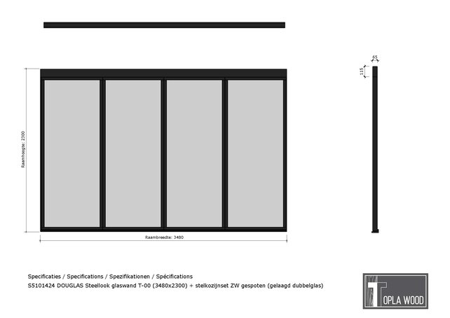 Douglas Steellook Glaswand  (viervoudig)