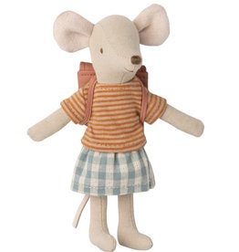 Maileg Maileg tricycle mouse big sister with bag old rose