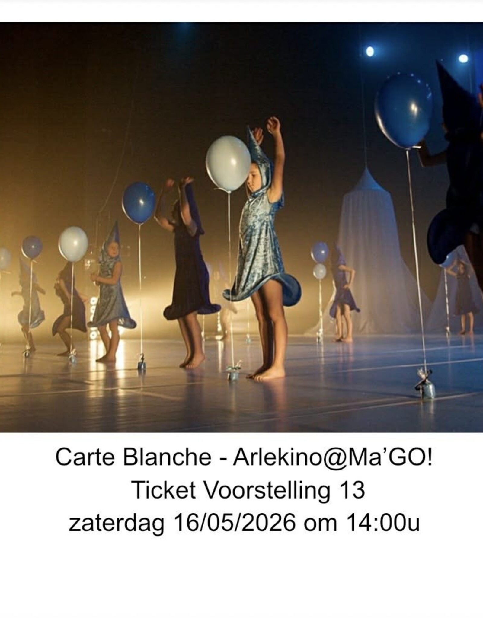 Arlekino Ticket VS 13 Zat 16/05/2026 om 14:00u - Carte Blanche - Arlekino@Ma'GO!