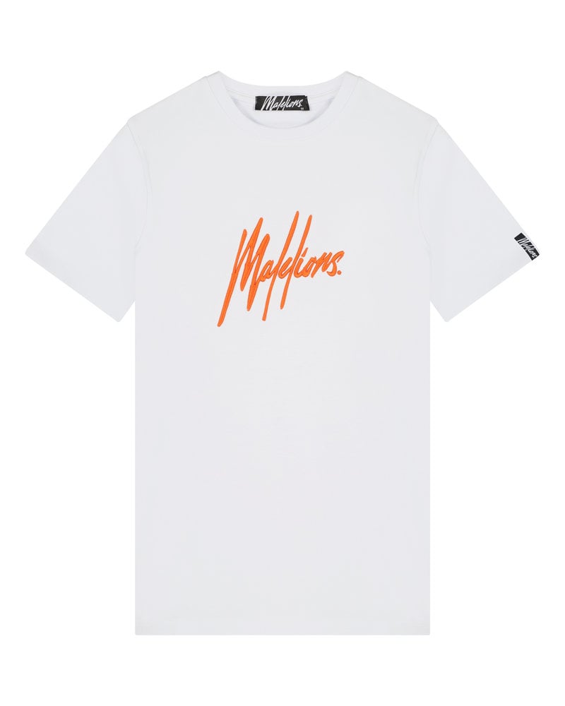 Malelions Malelions Men Signature T-Shirt - White/Neon Orange