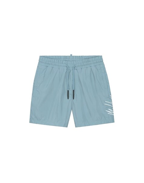 Men Split Swim Shorts - Light Blue/Off-White