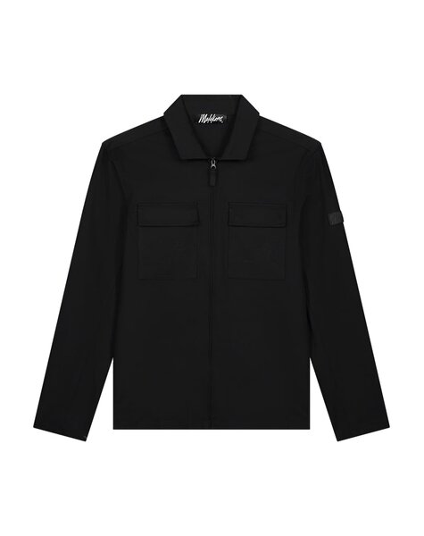 Men Cotton Zip Overshirt - Black