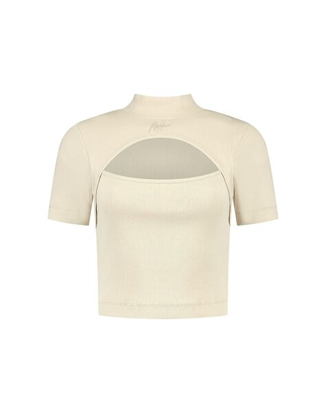 Women Cut Out Crop Top - Beige