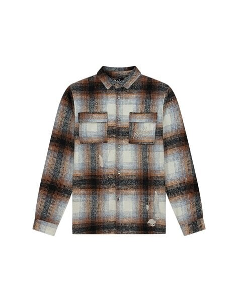 Men Flannel Overshirt - Blue/Beige