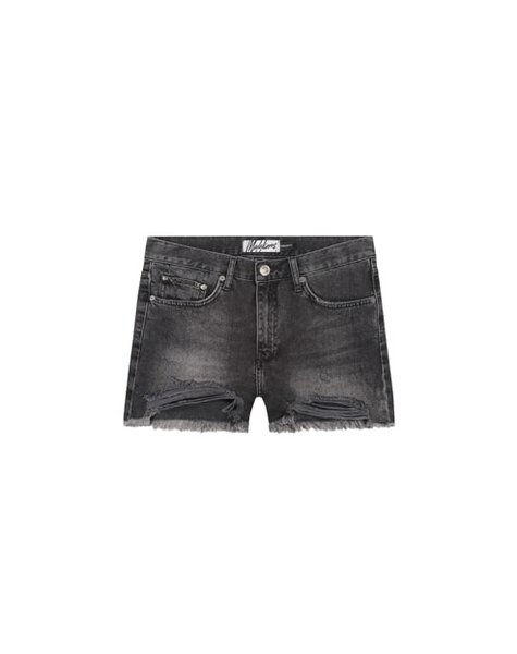 Women Damaged Denim Shorts - Black