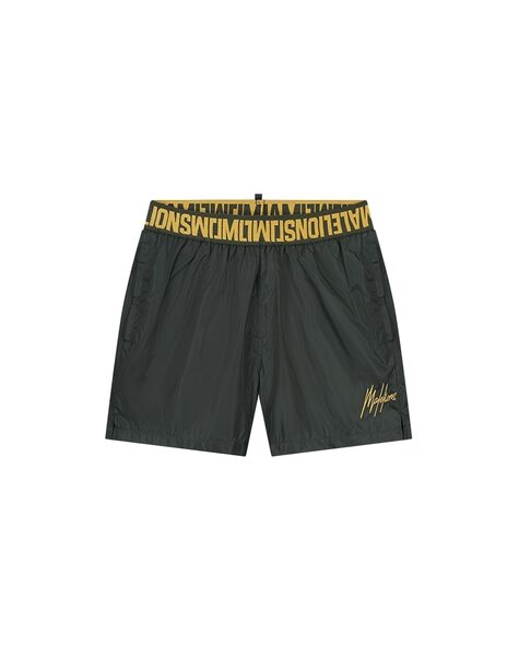 Men Venetian Swim Shorts - Dark Green/Gold