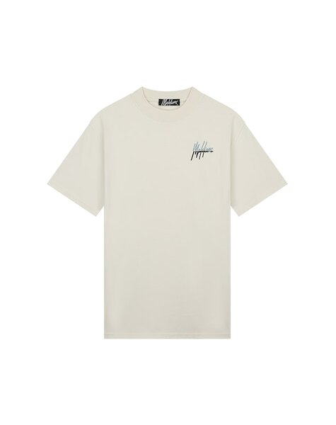 Men Split T-Shirt - Off-White/Light Blue