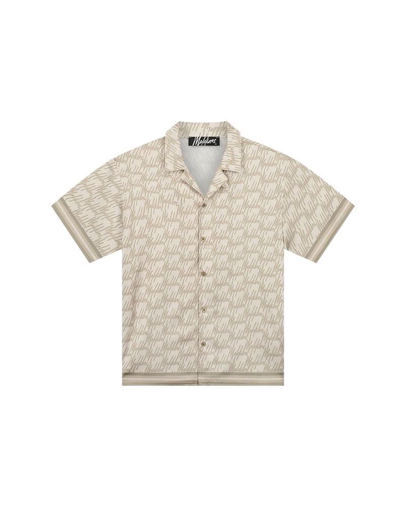 Malelions Men Resort Monogram Shirt - Beige/Off-White