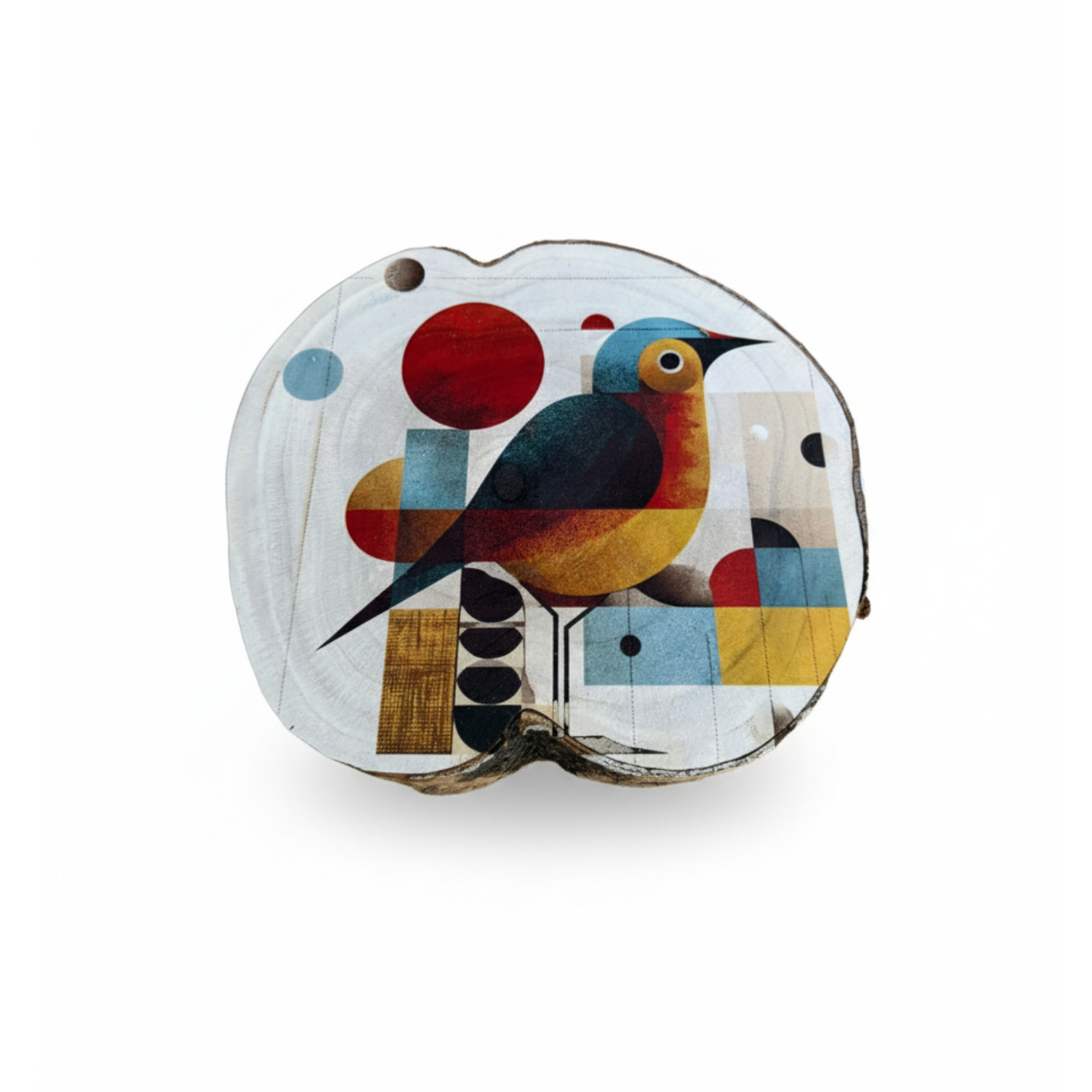 Limited Edition Boomschijf | Geometrische Vogel in Abstracte Stijl