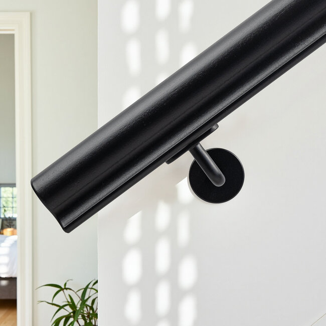 Zwart hardhouten trapleuning |  Sleutelgat (56x67 mm)