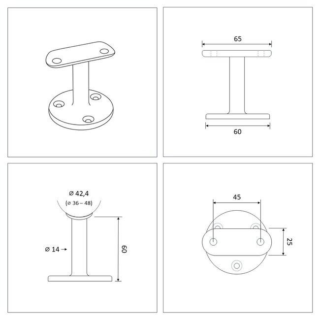RVS leuningdrager - Model G (montage met schroeven)