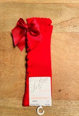Carlomagno / Kniekousje met satijnen strik en ruffles rood
