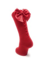 Carlomagno / Kniekousje met satijnen strik en ruffles rood
