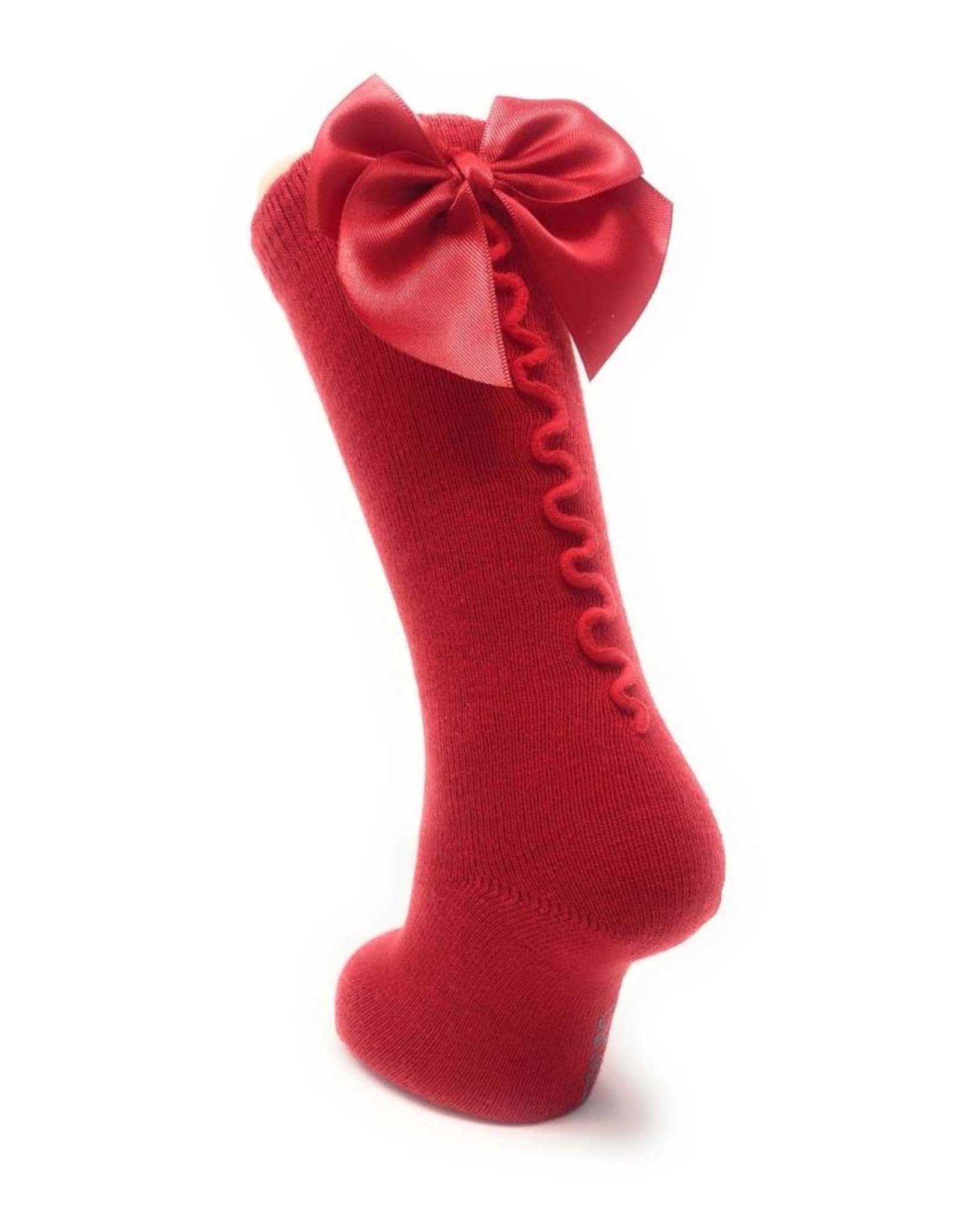 Carlomagno / Kniekousje met satijnen strik en ruffles rood