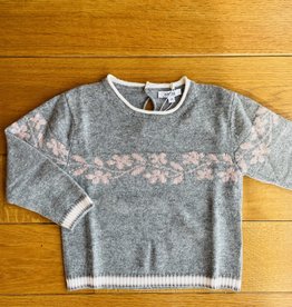 Aletta / Grijze wollen trui met bloemenprint