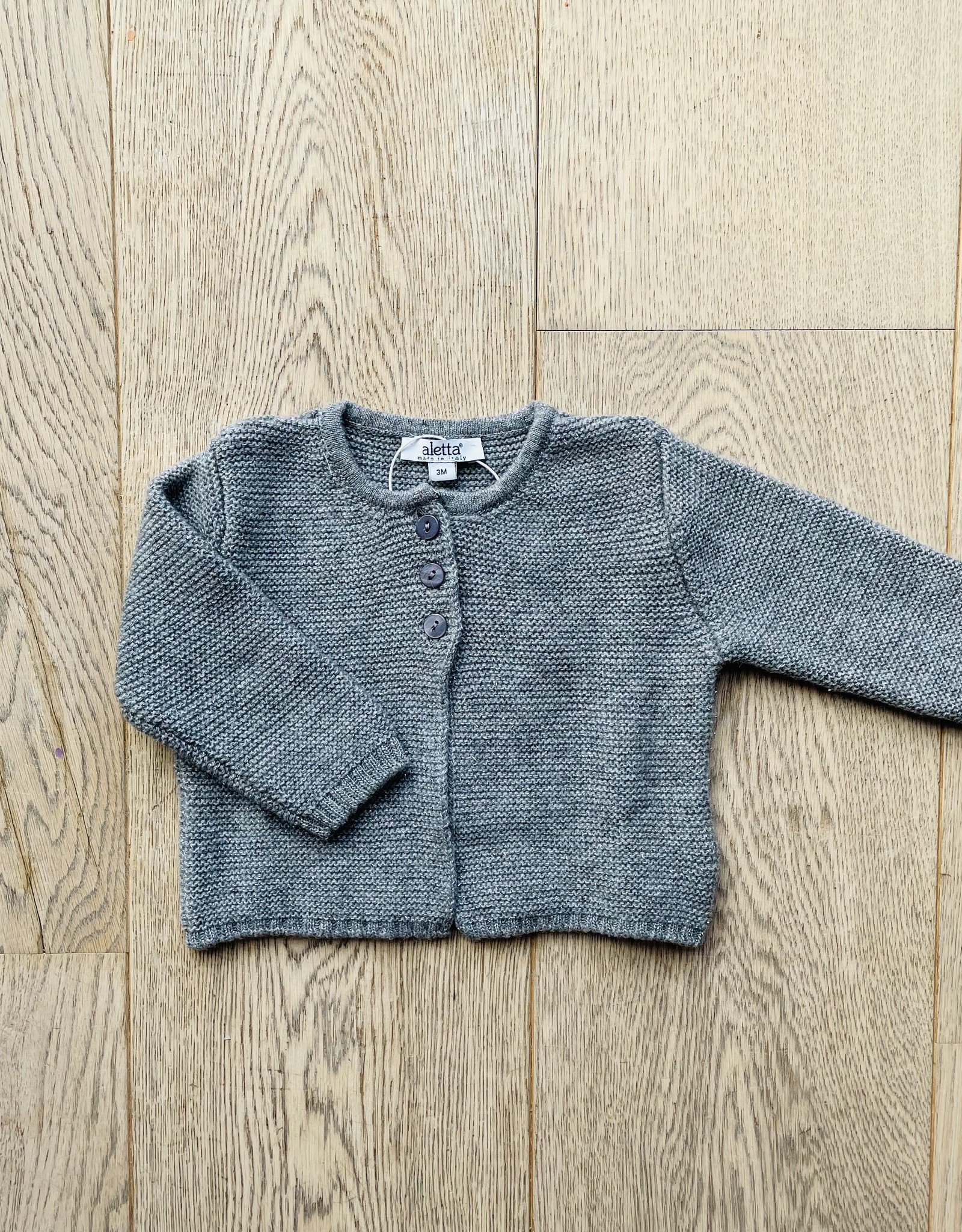 Aletta / Gebreide grijze cardigan met zilverdraad