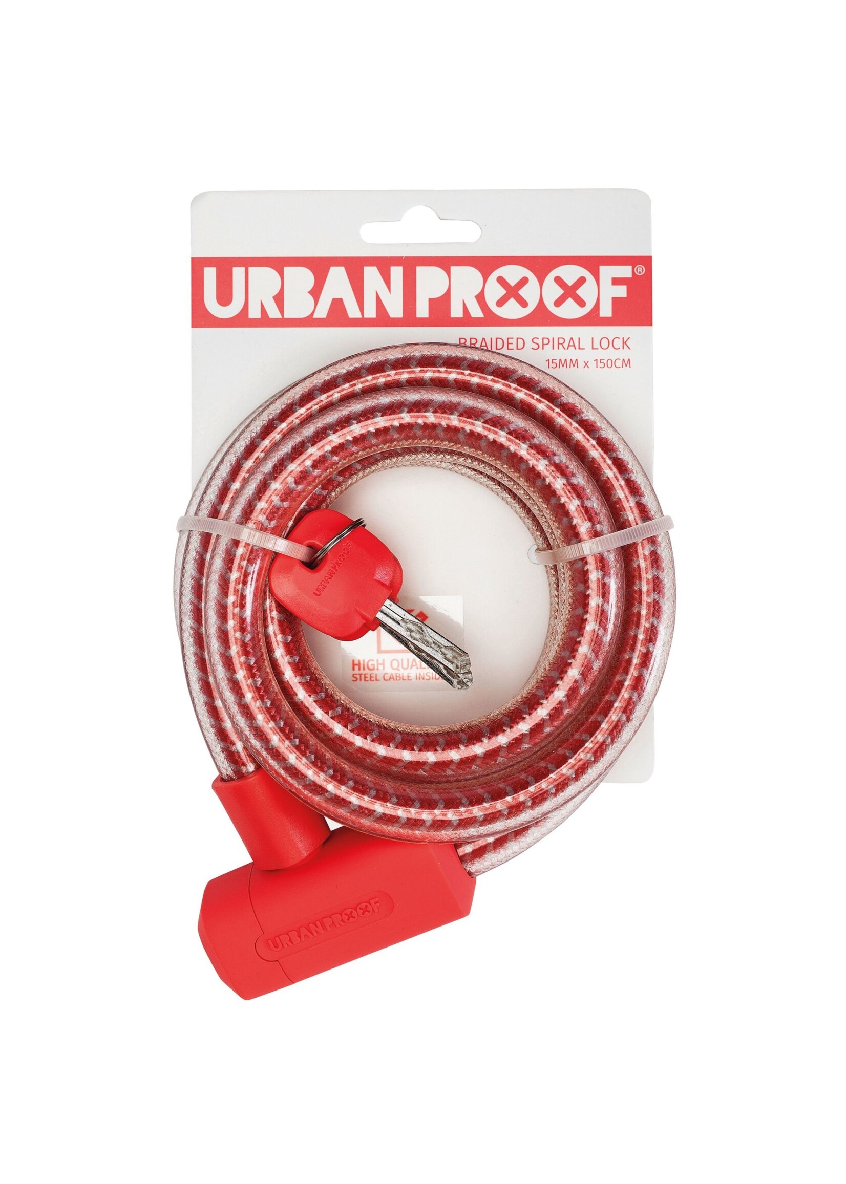 URBAN PROOF Braided Spiral Lock 15mm x 150cm Red