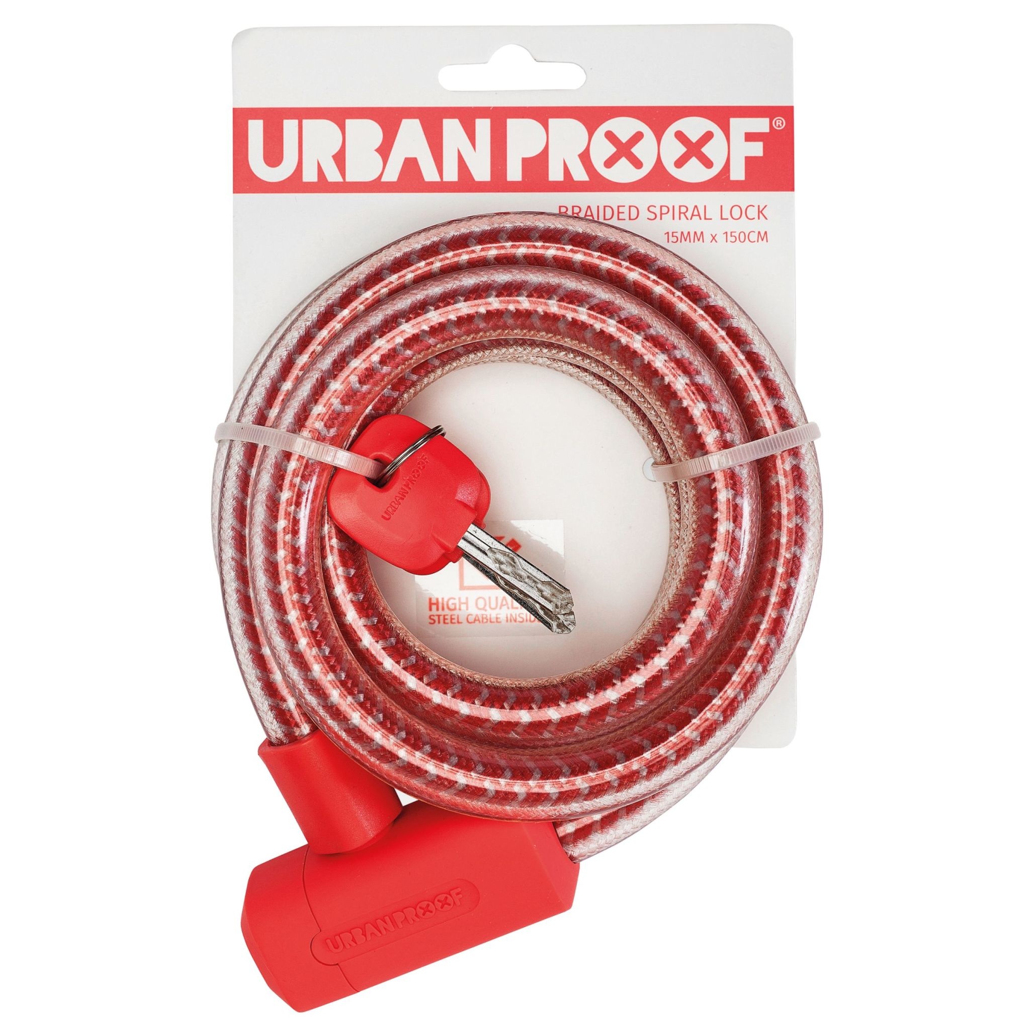 URBAN PROOF Braided Spiral Lock 15mm x 150cm Red