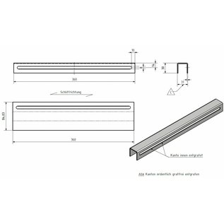 Versandmetall Profil en U, en acier inoxydable, hauteur axbxc= jusqu'à 30x31x30mm,2mm, longueur 360mm, surface brossé en grain 320