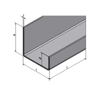 Versandmetall U-Profil Verbinder ungleichschschenkelig t=1,5mm a=21,5mm c=43,4mm (innen 40,4mm) b=56,5mm 80mm aussen Schliff K320