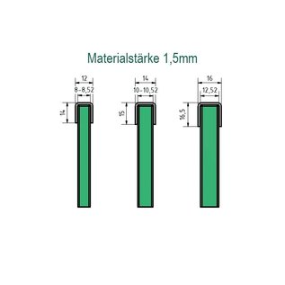 Versandmetall Profil encadrement pour vitrage de balcon, en acier inoxydable de 1,5mm, pour verres de 8 jusqu'à 21,52mm, surface brossé  en grain 320