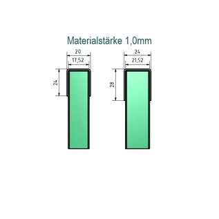 Versandmetall Profil encadrement pour vitrage de balcon, en acier inoxydable de 1,0mm, pour verres de 8 jusqu'à 21,52mm,