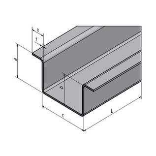 Versandmetall Hut-Profil aus Edelstahl gebürstet K320 , Höhe 20mm Breite c= 30 bis 80mm Länge 1250 mm