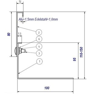 Versandmetall Höhenverstellbare Kiesfangleiste aus Aluminium AL99,5 90° gekantet Höhe 110-150mm