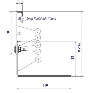 Versandmetall Höhenverstellbare Kiesfangleiste aus Aluminium AL99,51 90° gekantet Höhe 80-120mm