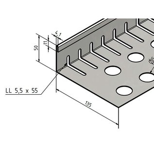 Versandmetall Grindkeringsprofiel Grindprofiel klein met dubbele Bovenrand roestvrij Staal geperforeerd 1.4301 gezet 90°