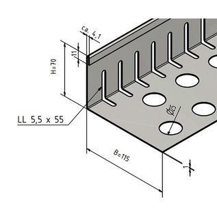 Versandmetall Edelstahl 1.4301- Kiesfangleiste klein Falz gelocht -90° gekantet