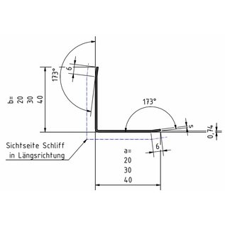 Versandmetall Corniéres de protection inox,  pas isocèle, á 3 plis, longueur 2.500  mm surface brossé  en grain 320