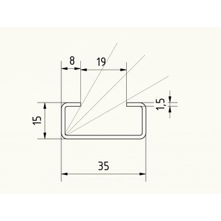 Versandmetall Profil en C petit,  hauteur 15mm largeur c = 35mm longueur 1000 -2500mm en acier inoxydable 1,5mm surface brossé en grain 320