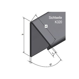 Versandmetall Corniere  60° avec larmier à l'intérieur 1,0 jusqu'à 1,5mm, 20 jusqu'à 70mm, L jusqu'à 2500mm surface brossé en grain320