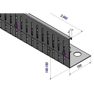 Versandmetall Barre d'arrêt galets, 90°, hauteur 140-180 mm, en acier inoxydable, réglable en hauteur 1.4301