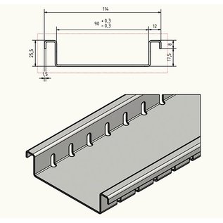 Versandmetall Drainagerinne aus Aluminium, ohne Rost,  Einlaufbreite 90mm Bestellmengen 10m, 20m, 30m, 40m, 50m