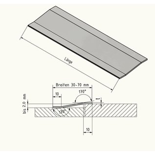 Versandmetall Ausgleichsprofil Übergangsleiste 2,0mm aus 1.4301 aus IIID-Blech Oberfläche spiegeloptik 2-fach abgekantet