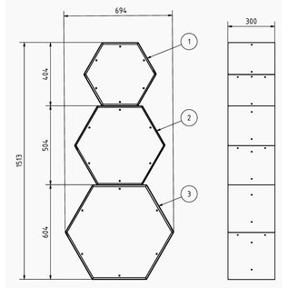 Versandmetall Ètagère de bois de chauffage HEXAGON composé de 3 modules de différentes tailles XL produit en acier surface  enduit de   poudre