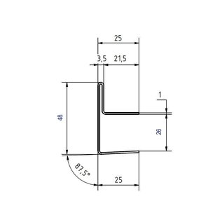 Versandmetall Edelstahl Glasdach-Regenrinne 26mm für ESG-Glas 25mm oder VSG Glas 25,76mm, 1.4301 aussen Schliff K320