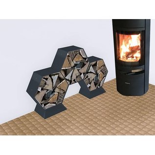 Versandmetall Ètagère de bois de chauffage HEXAGON composé de 3 modules et 2 Piedestals de différentes tailles XL produit en acier surface enduit de poudre