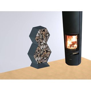 Versandmetall Ètagère  de bois de chauffage HEXAGON composé de 2 modules de différentes tailles XL avec 1 Piedestal produit en acier surface enduit de poudre