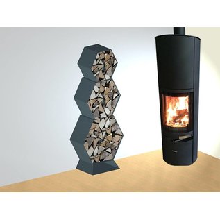 Versandmetall Ètagère  de bois de chauffage HEXAGON composé de 3 modules de différentes tailles XL  avec 1 piedestal produit en acier surface enduit de  poudre