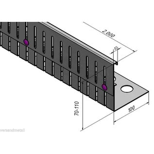 Versandmetall Butée de galet réglable en hauteur en acier inoxydable 1.4301 - pliée à 90° hauteur 70-110 mm