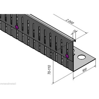 Versandmetall  Höhenverstellbare Kiesfangleisten aus Edelstahl 1.4301- 90° gekantet Höhe 70-110mm