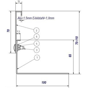 Versandmetall Butée de galet réglable en hauteur en acier inoxydable 1.4301 - pliée à 90° hauteur 70-110 mm