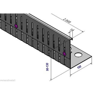 Versandmetall Höhenverstellbare Kiesfangleiste aus Aluminium 1.4301 Höhe 90-130mm – 90° gekantet