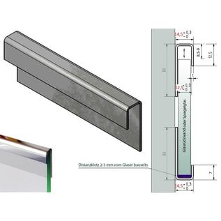 Versandmetall Systéme supports de verre 1mm, Ensemble d'assemblage  a 2 pieces c=11mm, pour verres de 8 jusqu'à 8,52mm - Copy