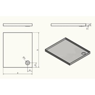 Versandmetall Edelstahl Duschwanne, Duschtasse  1,5mm, INNEN  Schliff K320, Tiefe ab  500 mm, Breite  ab  600 mm, 1 oder 2 Ablaufbohrungen, verschiedene Höhen