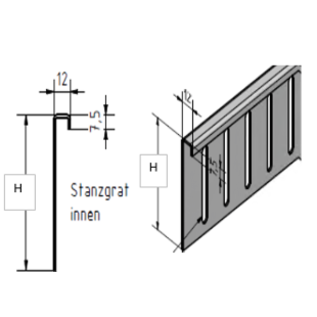 Versandmetall Bovenste delen voor grindvanger roestvrij staal in de hoogte verstelbaar 1.4301 H = 80 mm - 90 ° gevouwen