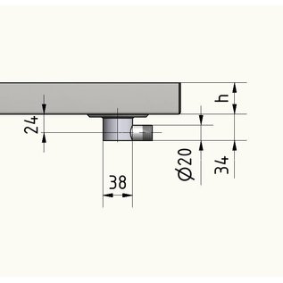 Versandmetall Roestvrijstalen douchebak, douchebak {R1A} 1,5 mm, inwendig slijpen K320, diepte 700 mm, breedte 1000 mm, 1 of 2 afvoergaten, hoogte 50 mm